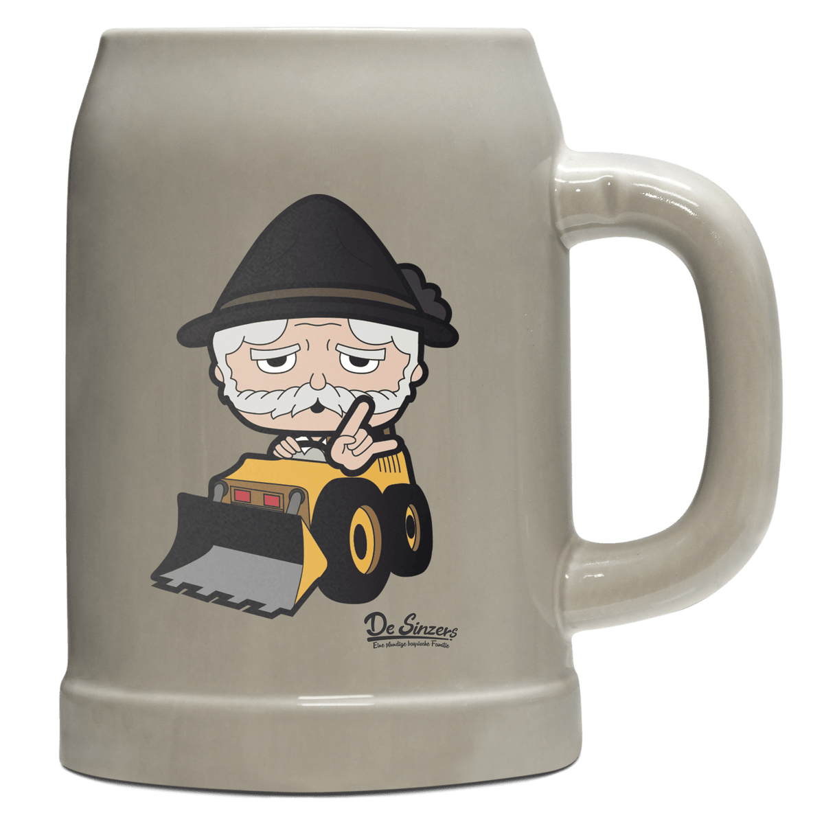 Da Oid Sinzer Baggerfahrer Bierkrug 500ml Grau Watzmann Front