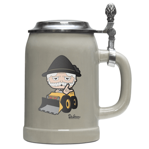 Da Oid Sinzer Baggerfahrer Bierkrug 500ml Grau mit Deckel Hocheck Front