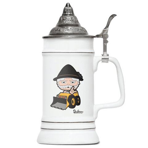 Da Oid Sinzer Baggerfahrer Bierkrug 500ml Weiss mit Spitzdeckel Wendelstein Front