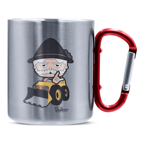Da Oid Sinzer Baggerfahrer Edelstahl Kaffeetasse roter Karabiner 320ml Kitzstein Front