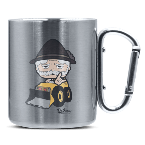 Da Oid Sinzer Baggerfahrer Edelstahl Kaffeetasse silberer Karabiner 320ml Grosser Traithen Front