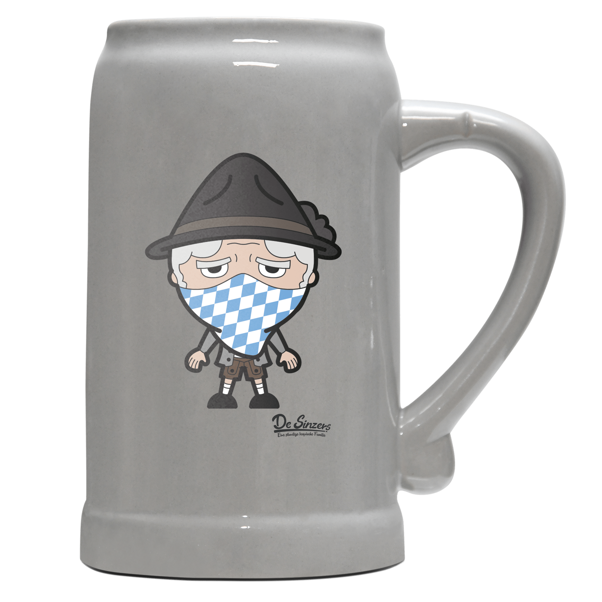 Da Oid Sinzer Bayrisches Mundtuch Bierkrug 1000ml Grau Zugspitze Front