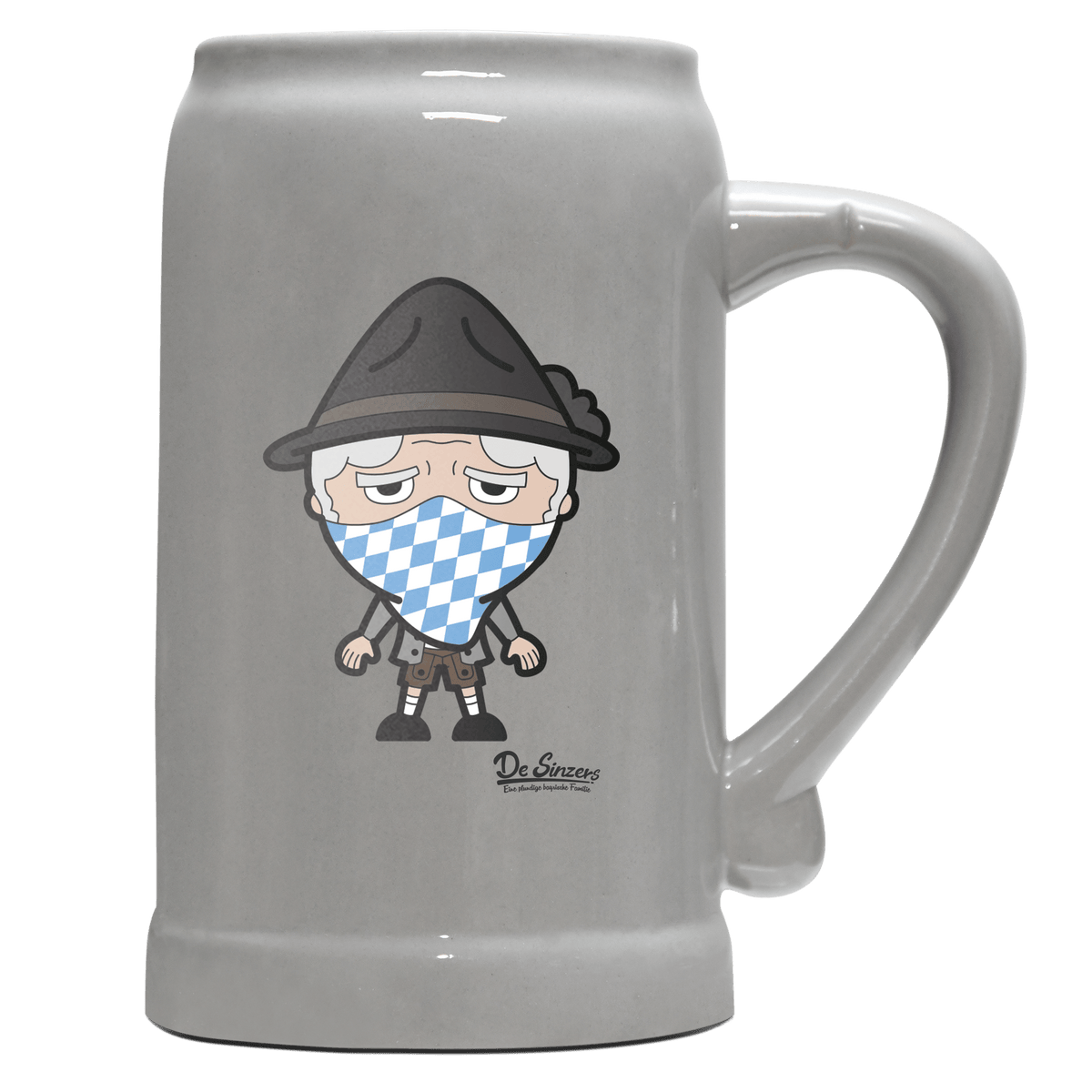 Da Oid Sinzer Bayrisches Mundtuch Bierkrug 1000ml Grau Zugspitze Front