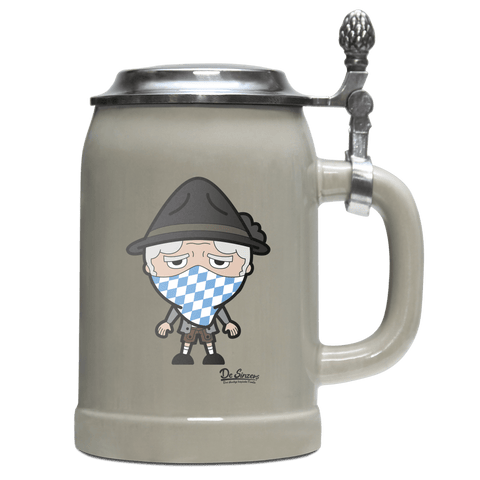Da Oid Sinzer Bayrisches Mundtuch Bierkrug 500ml Grau mit Deckel Hocheck Front