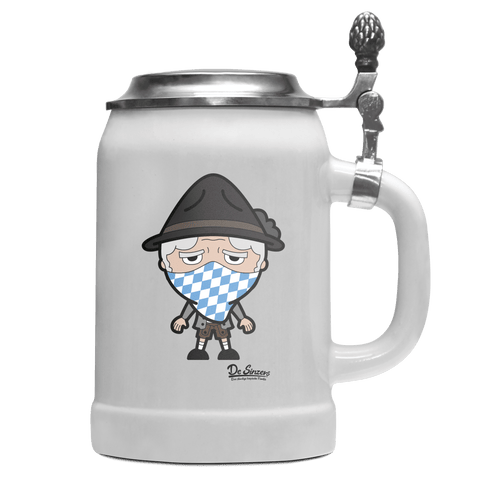 Da Oid Sinzer Bayrisches Mundtuch Bierkrug 500ml Weiss mit Deckel Wetterspitzen Front