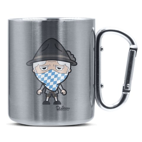 Da Oid Sinzer Bayrisches Mundtuch Edelstahl Kaffeetasse silberer Karabiner 320ml Grosser Traithen Front