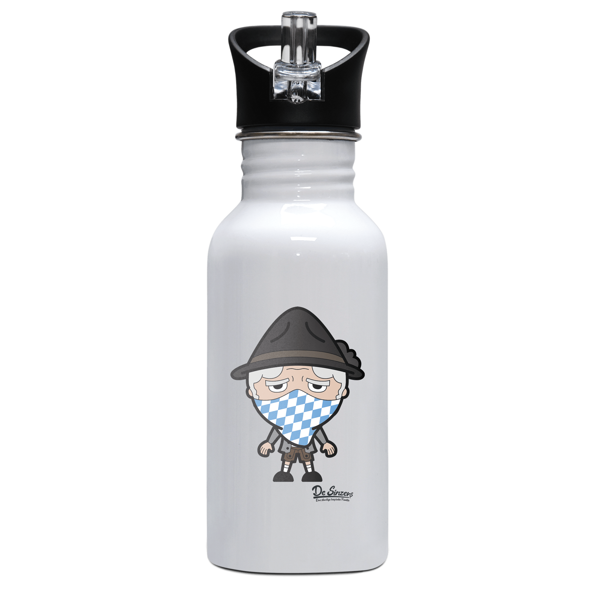 Da Oid Sinzer Bayrisches Mundtuch Edelstahl Trinkflasche mit klappbarem Mundstueck 500ml Weiss Rotwa