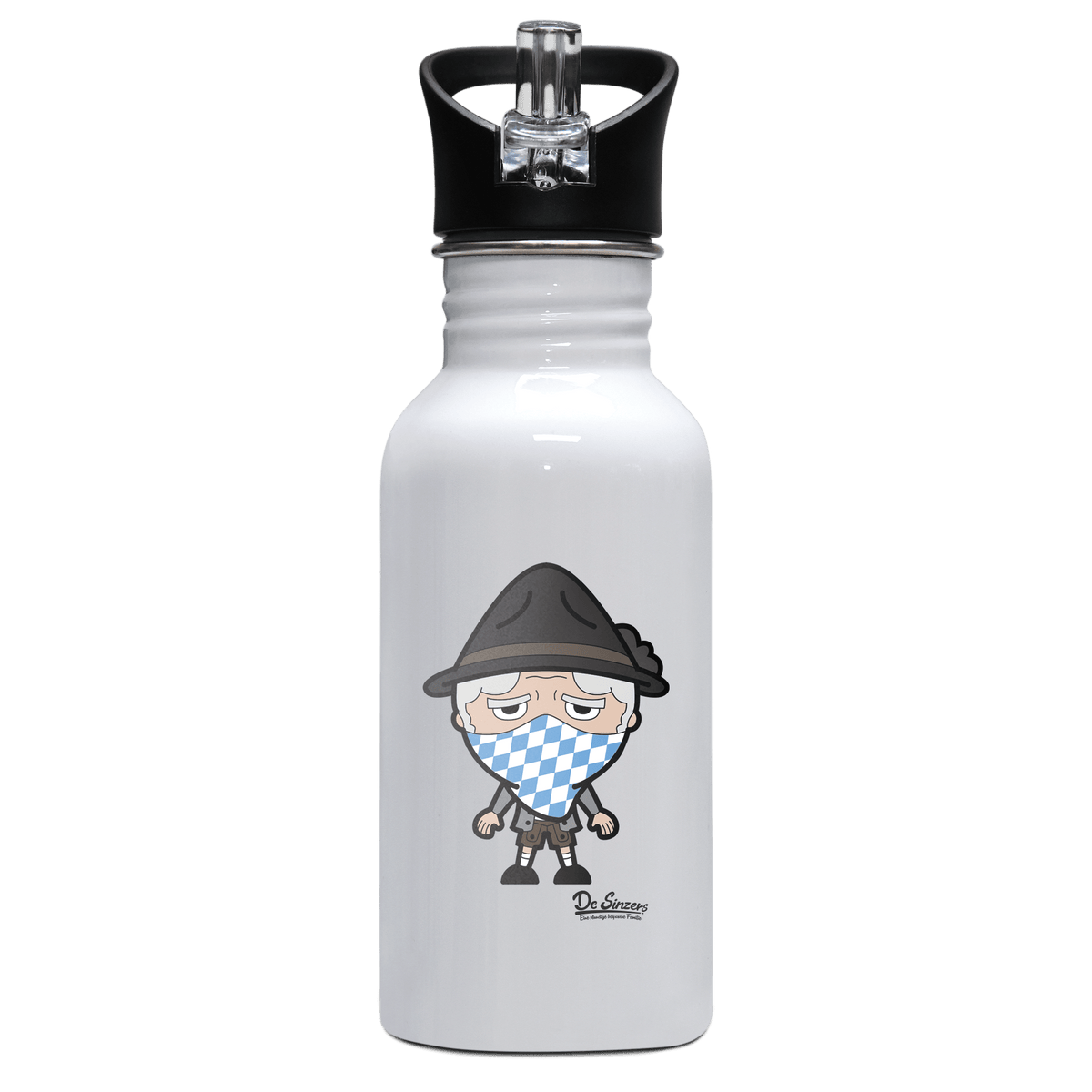 Da Oid Sinzer Bayrisches Mundtuch Edelstahl Trinkflasche mit klappbarem Mundstueck 500ml Weiss Rotwa