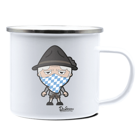 Da Oid Sinzer Bayrisches Mundtuch Emaille Tasse 375ml Weiss Silber Kampenwand Front