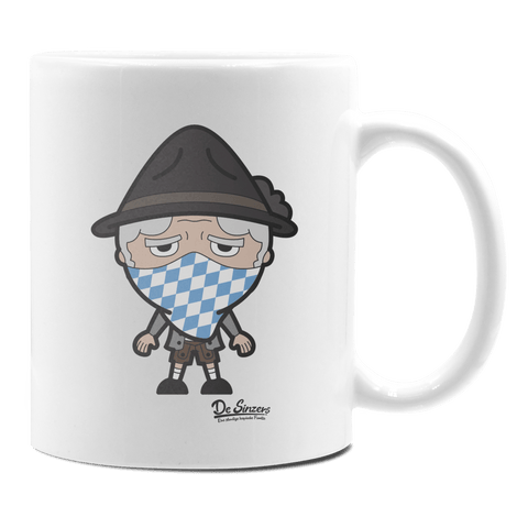 Da Oid Sinzer Bayrisches Mundtuch Keramik Kaffeetasse 330ml Weiss Rampoldplatte Front