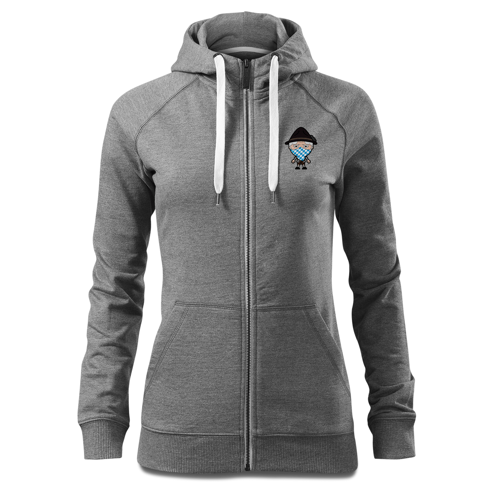 Da Oid Sinzer Bayrisches Mundtuch Sweatshirt Zip Hoody Damen Grau Meliert Kreut Front