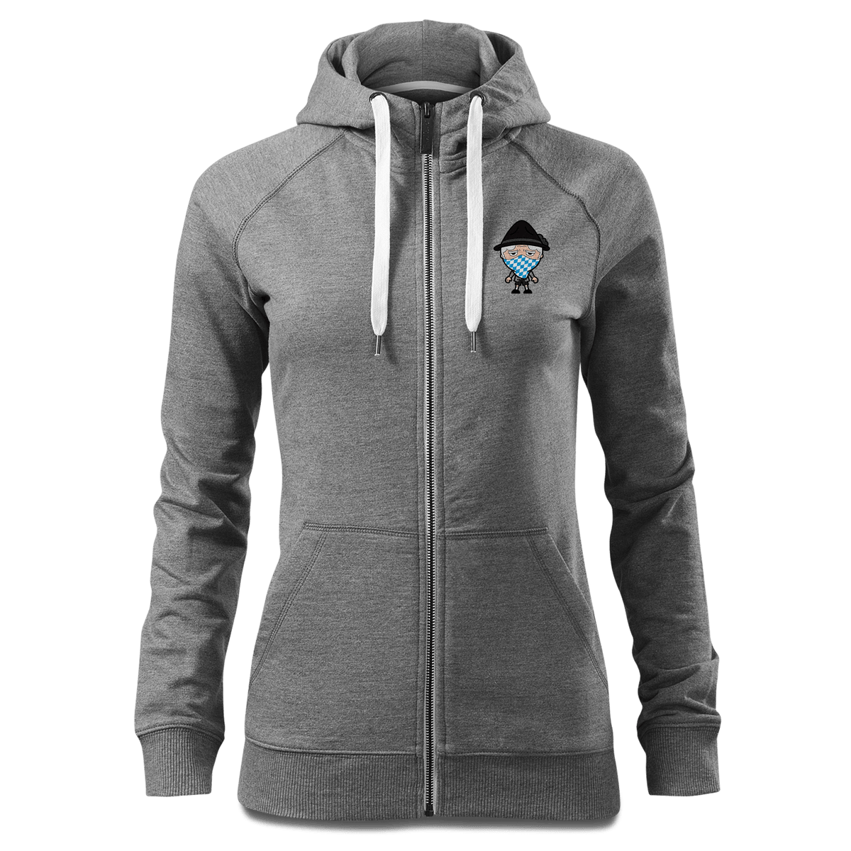 Da Oid Sinzer Bayrisches Mundtuch Sweatshirt Zip Hoody Damen Grau Meliert Kreut Front