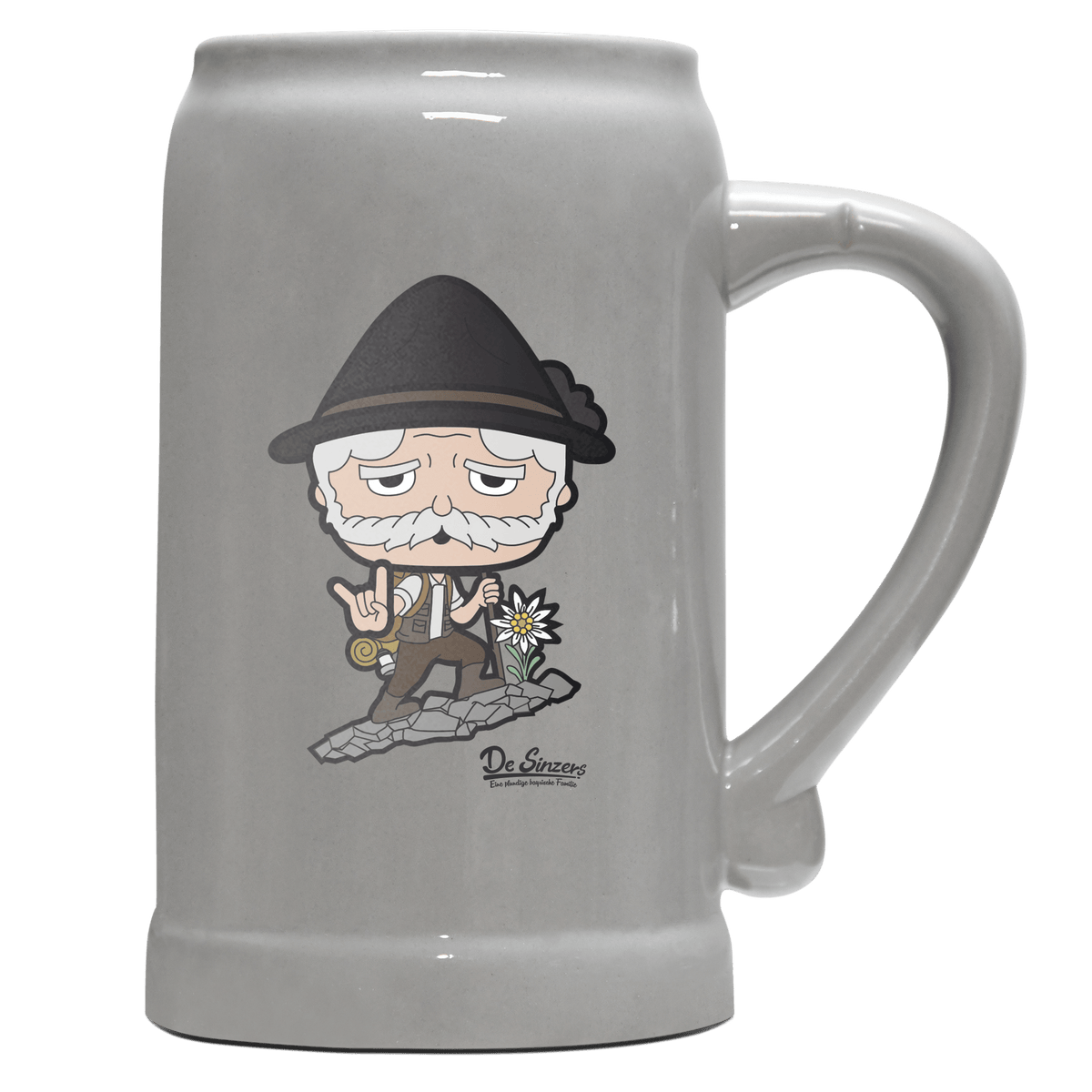 Da Oid Sinzer Bergsteiger Bierkrug 1000ml Grau Zugspitze Front