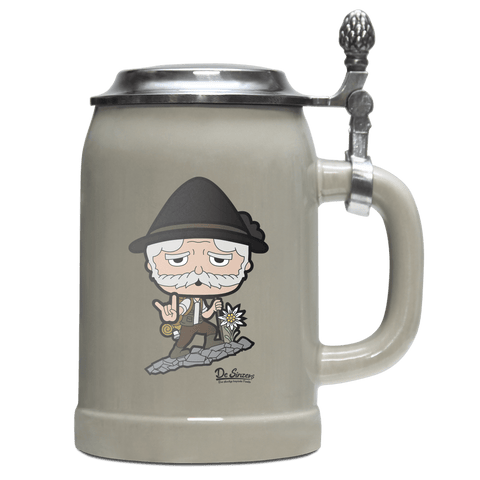 Da Oid Sinzer Bergsteiger Bierkrug 500ml Grau mit Deckel Hocheck Front