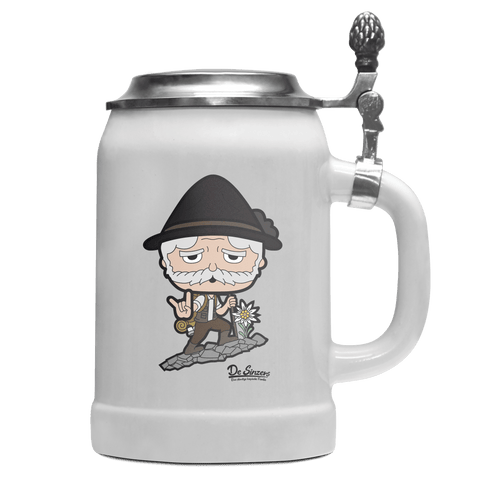 Da Oid Sinzer Bergsteiger Bierkrug 500ml Weiss mit Deckel Wetterspitzen Front
