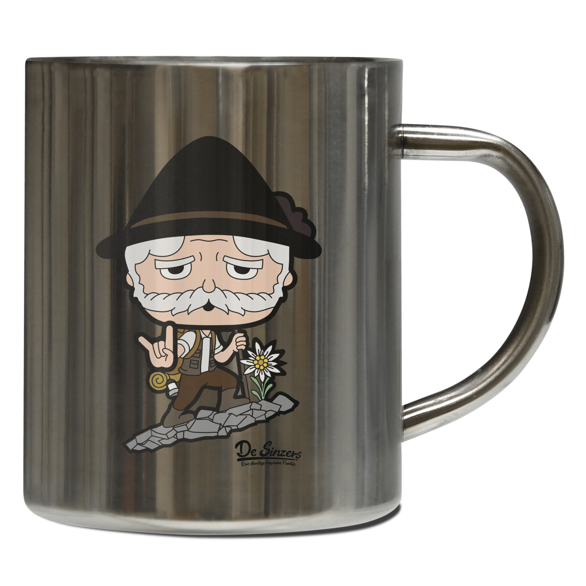 Da Oid Sinzer Bergsteiger Edelstahl Kaffeetasse 400ml Grosser Arber Front