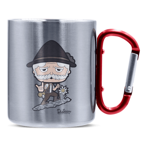 Da Oid Sinzer Bergsteiger Edelstahl Kaffeetasse roter Karabiner 320ml Kitzstein Front