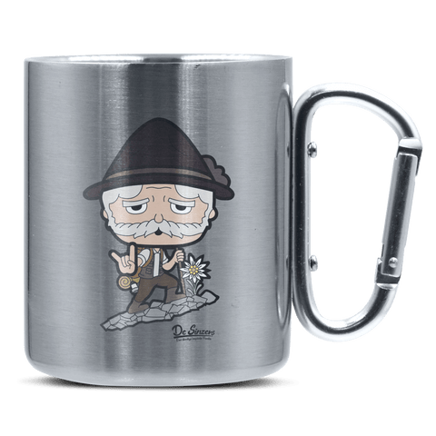Da Oid Sinzer Bergsteiger Edelstahl Kaffeetasse silberer Karabiner 320ml Grosser Traithen Front