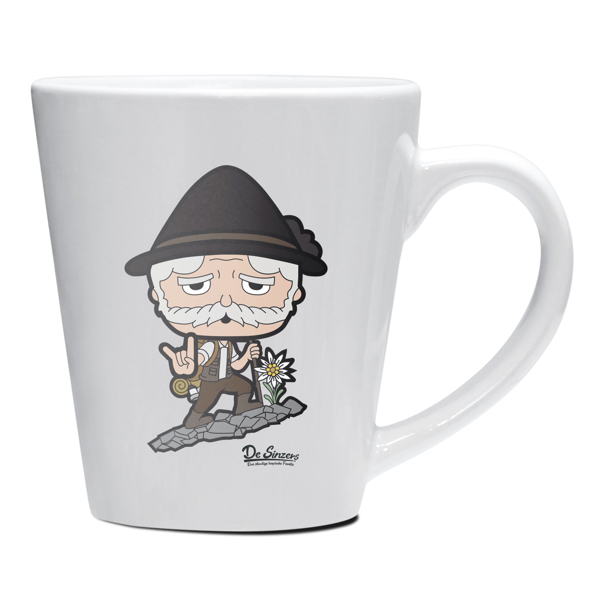 Da Oid Sinzer Bergsteiger Keramik Kaffeetasse 200ml Weiss Herzogstand Front