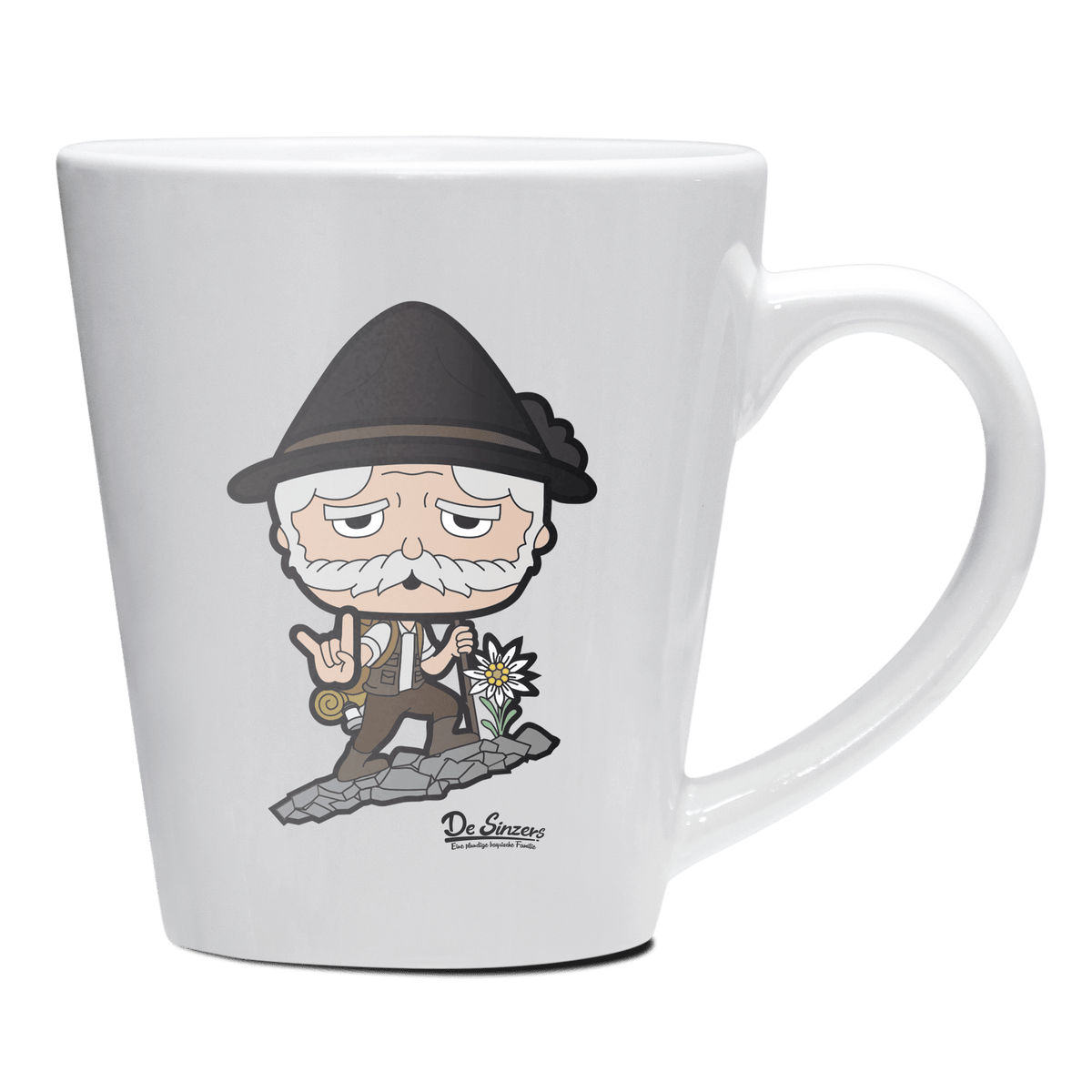 Da Oid Sinzer Bergsteiger Keramik Kaffeetasse 200ml Weiss Herzogstand Front