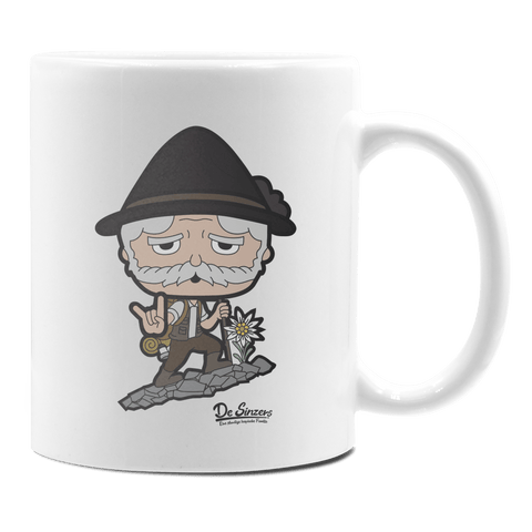 Da Oid Sinzer Bergsteiger Keramik Kaffeetasse 330ml Weiss Rampoldplatte Front