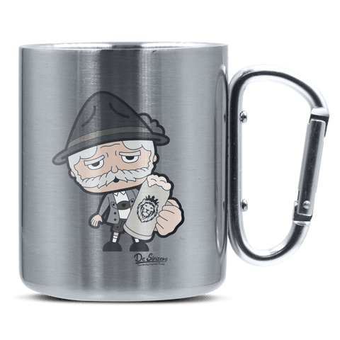 Da Oid Sinzer Bier Edelstahl Kaffeetasse silberer Karabiner 320ml Grosser Traithen Front