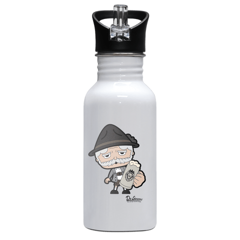 Da Oid Sinzer Bier Edelstahl Trinkflasche mit klappbarem Mundstueck 500ml Weiss Rotwand Front