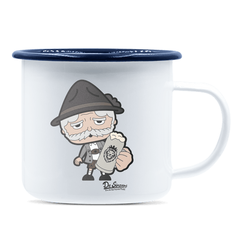 Da Oid Sinzer Bier Emaille Tasse 375ml Weiss Blau Heuberg Front