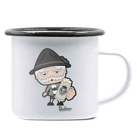 Da Oid Sinzer Bier Emaille Tasse 375ml Weiss Schwarz Hochries Front