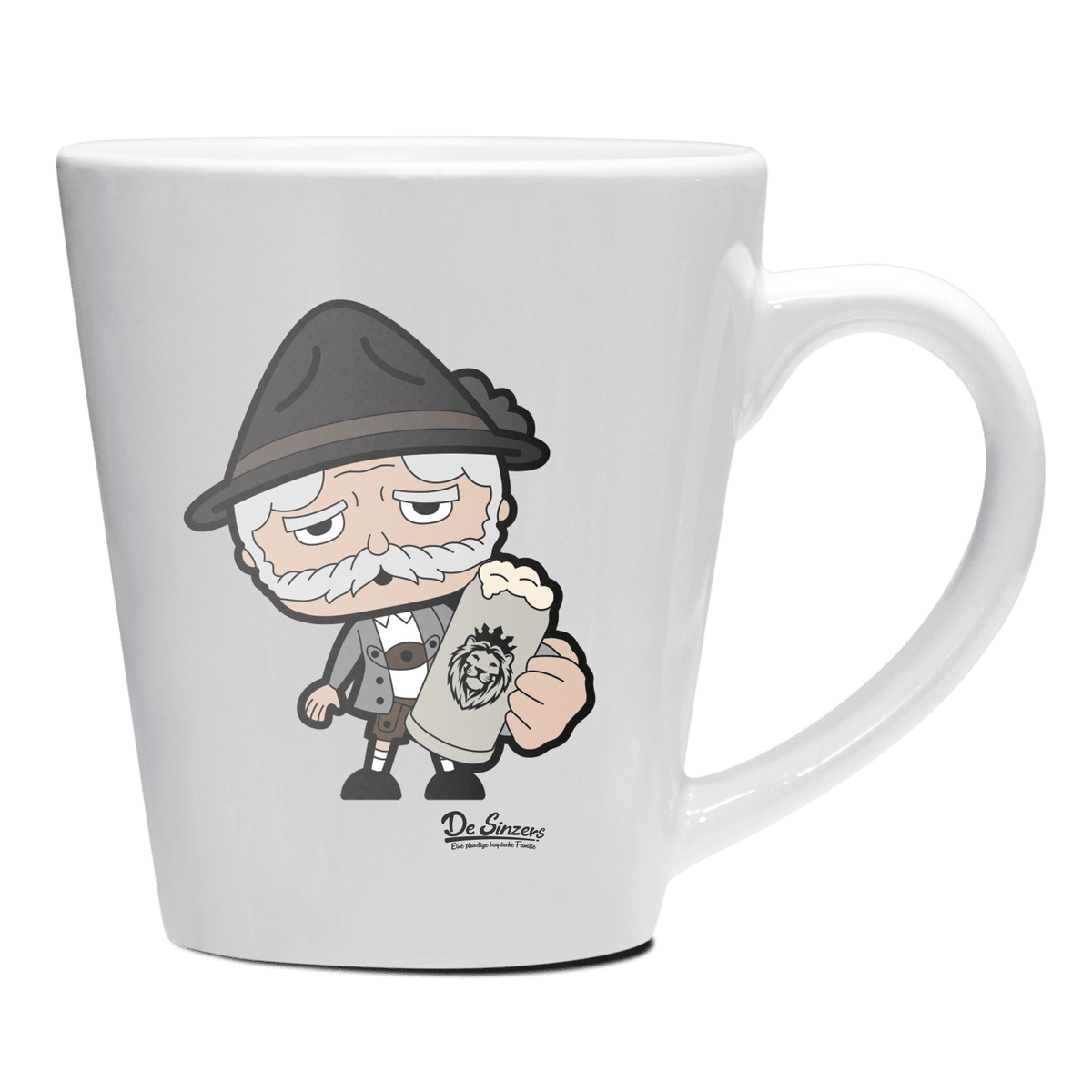 Da Oid Sinzer Bier Keramik Kaffeetasse 200ml Weiss Herzogstand Front