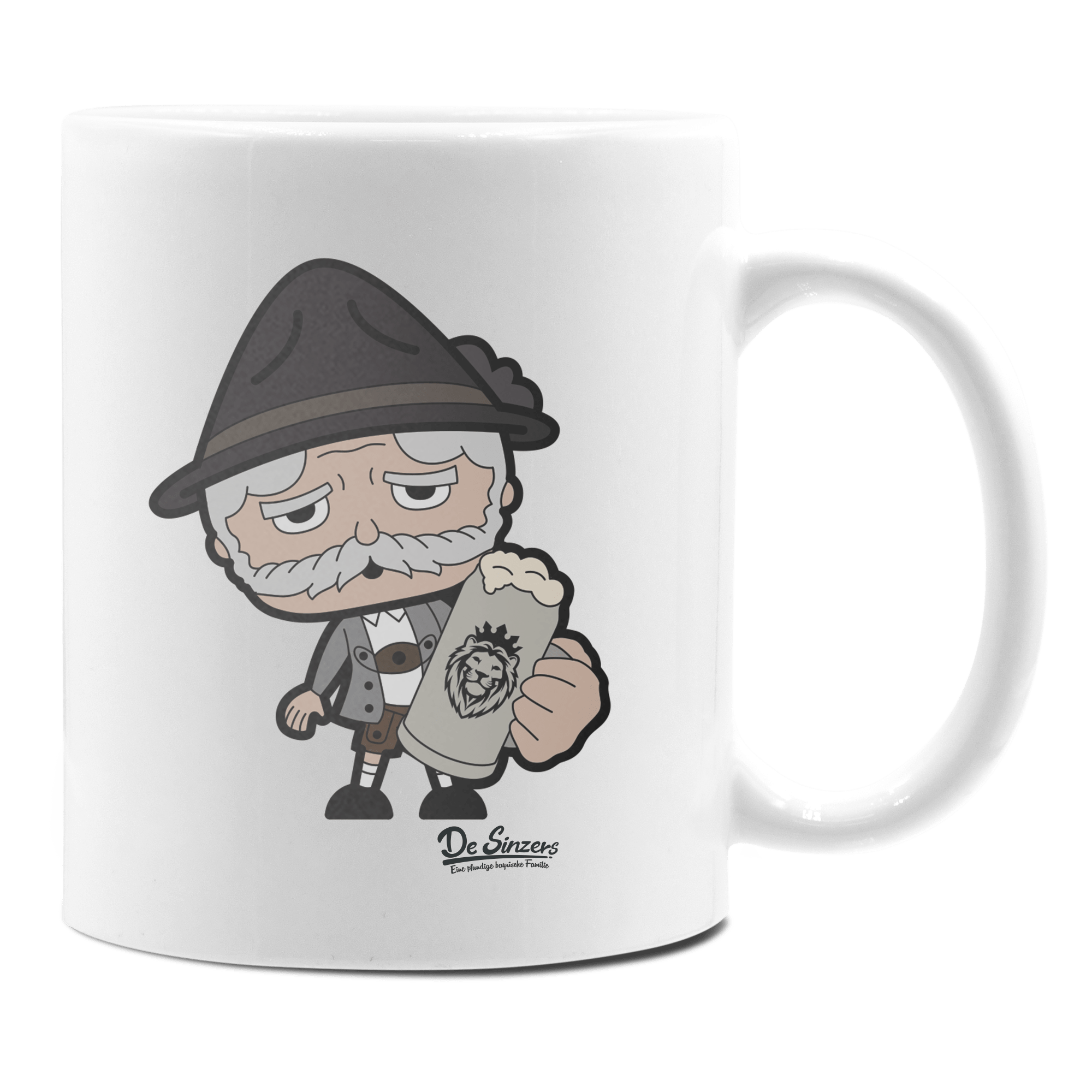 Da Oid Sinzer Bier Keramik Kaffeetasse 330ml Weiss Rampoldplatte Front