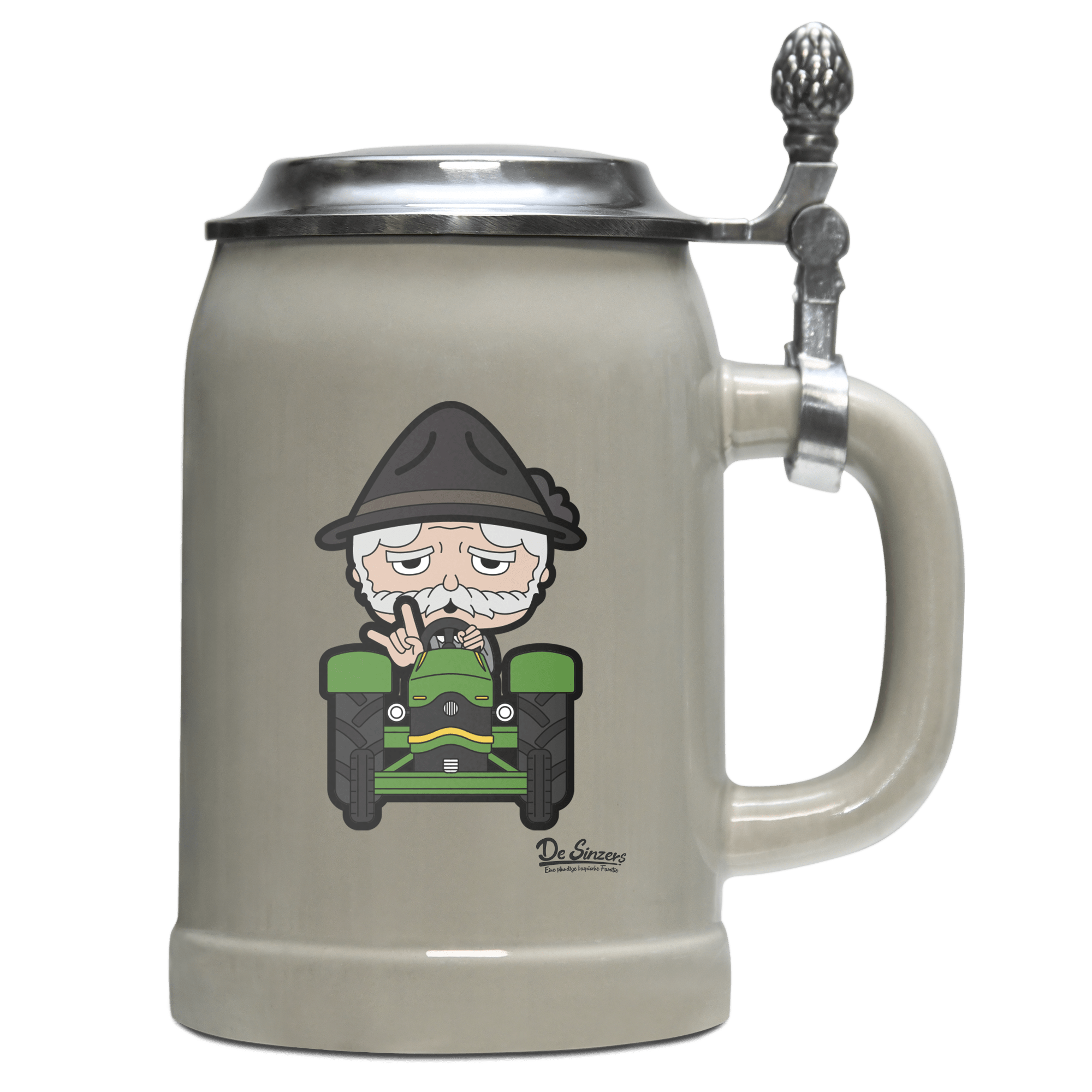 Da Oid Sinzer Bulldog Bierkrug 500ml Grau mit Deckel Hocheck Front