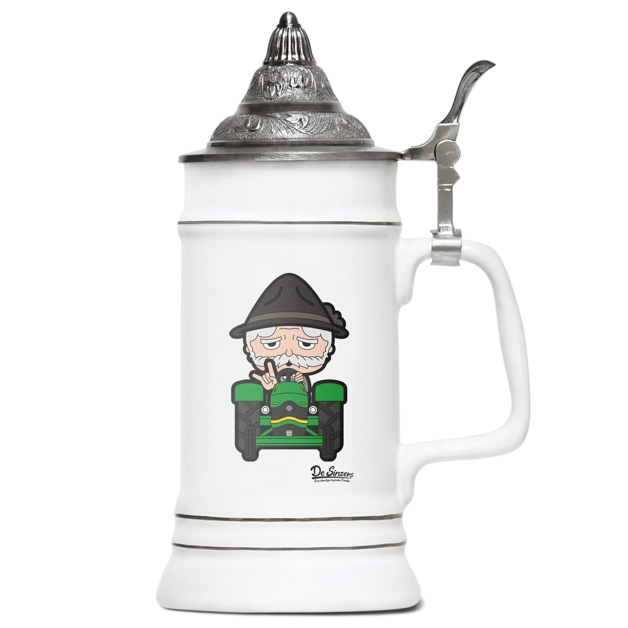 Da Oid Sinzer Bulldog Bierkrug 500ml Weiss mit Spitzdeckel Wendelstein Front