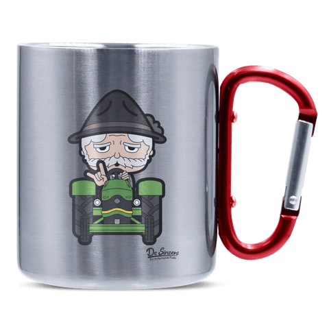Da Oid Sinzer Bulldog Edelstahl Kaffeetasse roter Karabiner 320ml Kitzstein Front