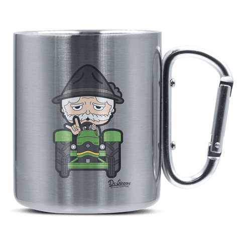Da Oid Sinzer Bulldog Edelstahl Kaffeetasse silberer Karabiner 320ml Grosser Traithen Front