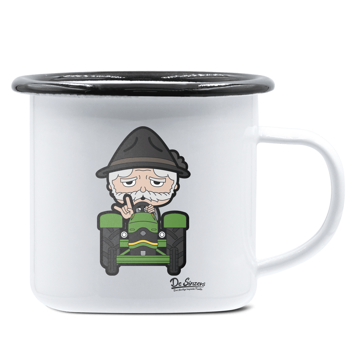 Da Oid Sinzer Bulldog Emaille Tasse 375ml Weiss Schwarz Hochries Front