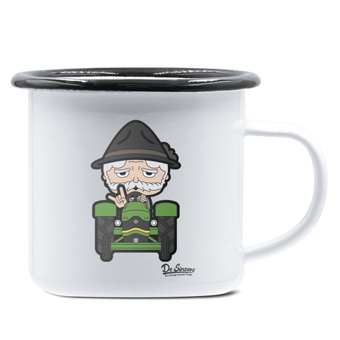 Da Oid Sinzer Bulldog Emaille Tasse 375ml Weiss Schwarz Hochries Front