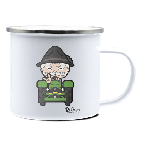 Da Oid Sinzer Bulldog Emaille Tasse 375ml Weiss Silber Kampenwand Front