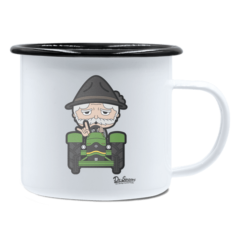 Da Oid Sinzer Bulldog Emaille Tasse 450ml Weiss Schwarz Spitzstein Front