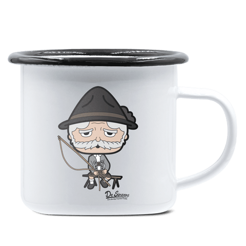 Da Oid Sinzer Goasslschnoizer Emaille Tasse 375ml Weiss Schwarz Hochries Front