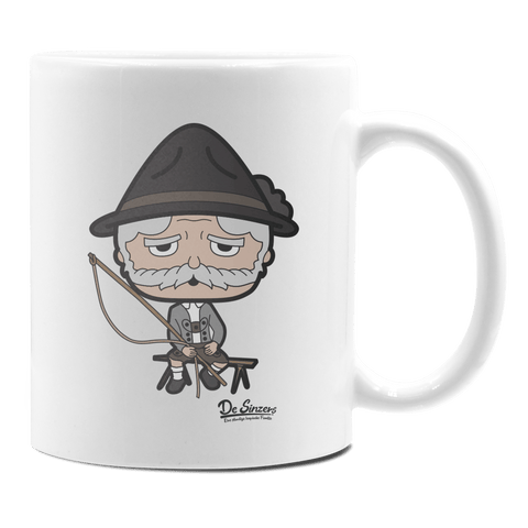 Da Oid Sinzer Goaßlschnoizer Keramik Kaffeetasse 330ml Weiss Rampoldplatte Front