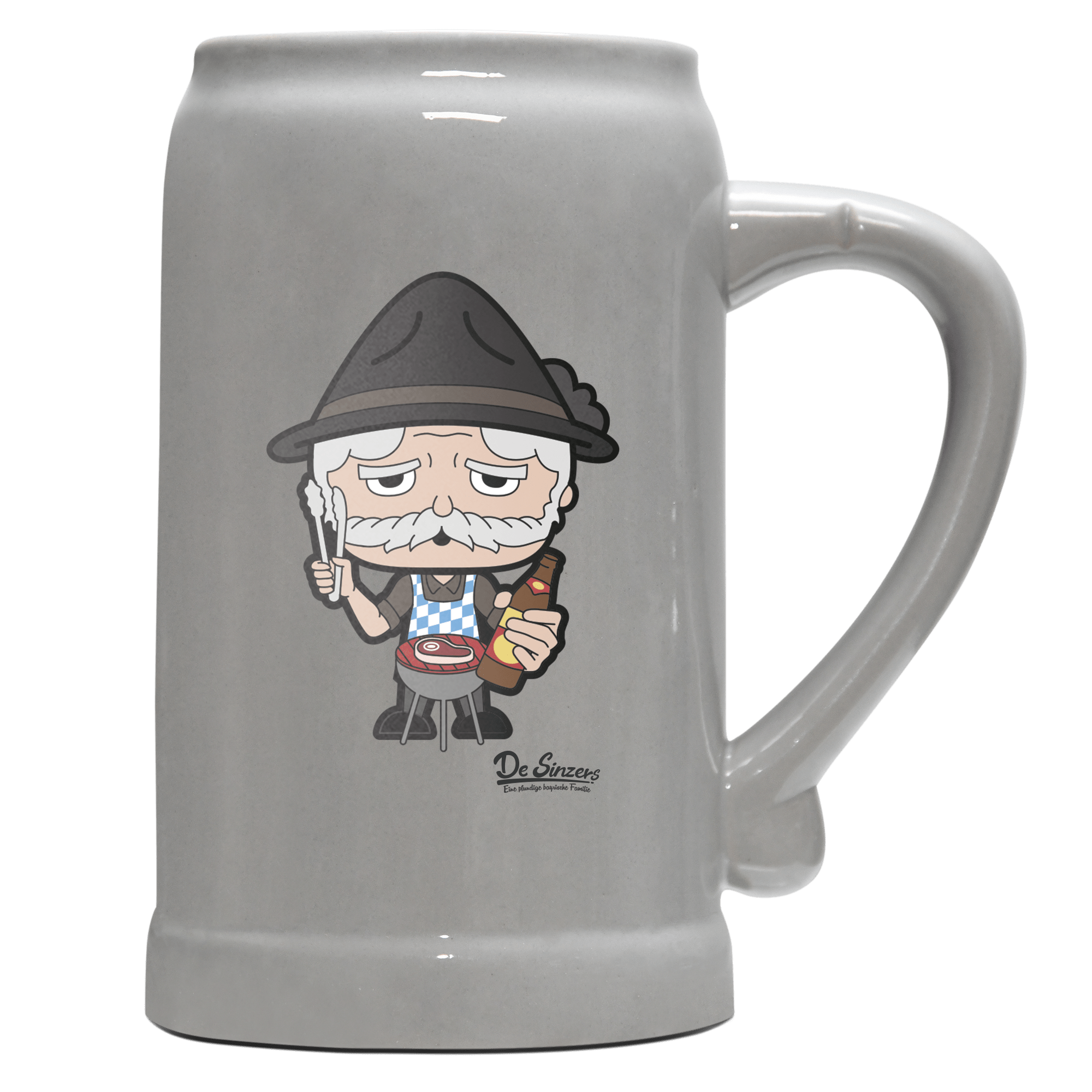 Da Oid Sinzer Griller Bierkrug 1000ml Grau Zugspitze Front