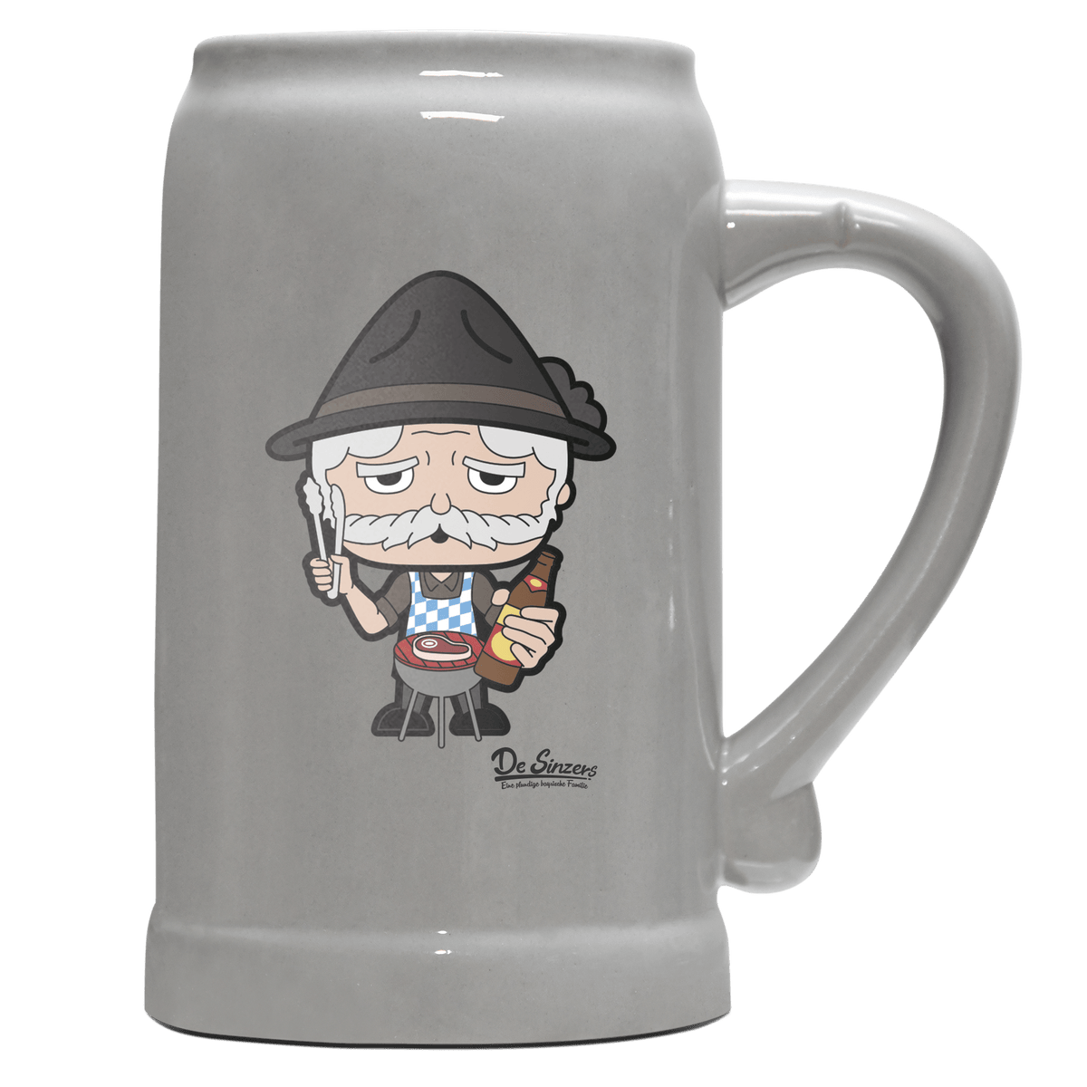 Da Oid Sinzer Griller Bierkrug 1000ml Grau Zugspitze Front