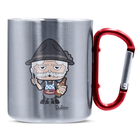 Da Oid Sinzer Griller Edelstahl Kaffeetasse roter Karabiner 320ml Kitzstein Front 1