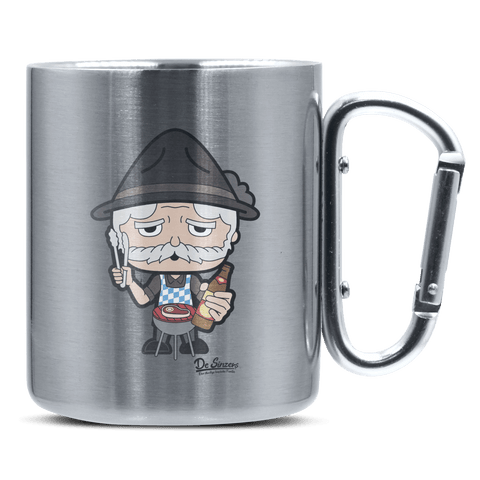 Da Oid Sinzer Griller Edelstahl Kaffeetasse silberer Karabiner 320ml Grosser Traithen Front