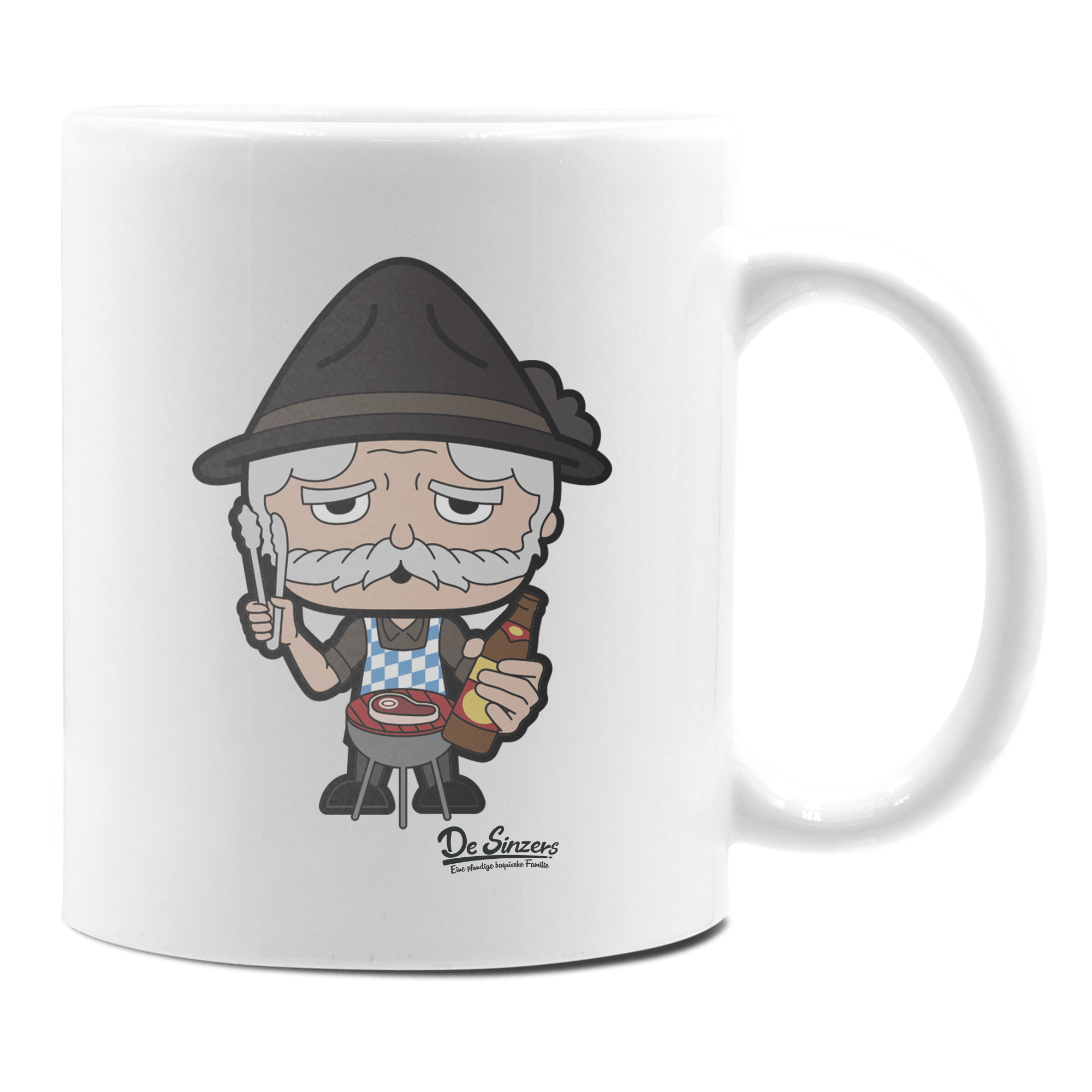 Da Oid Sinzer Griller Keramik Kaffeetasse 330ml Weiss Rampoldplatte Front