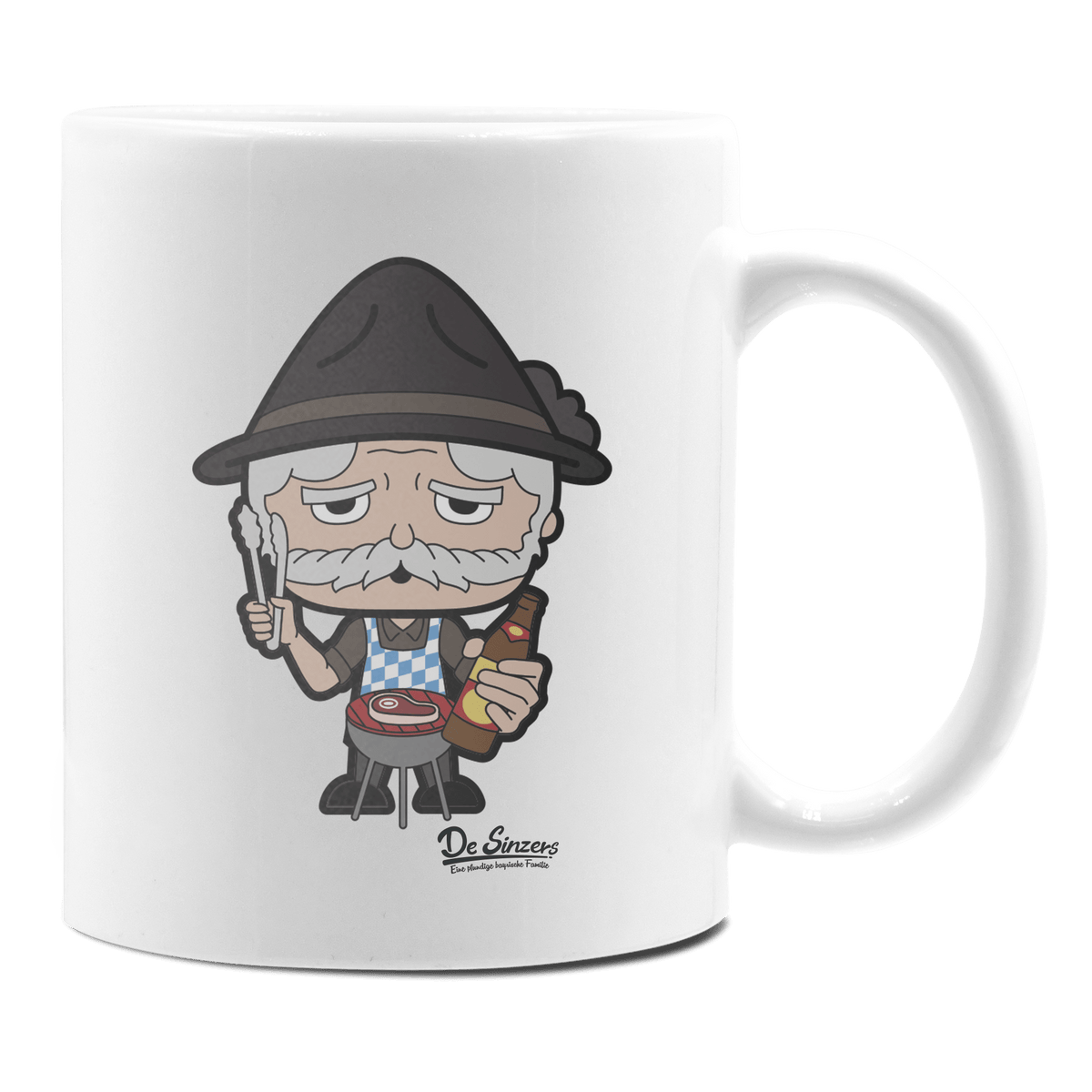 Da Oid Sinzer Griller Keramik Kaffeetasse 330ml Weiss Rampoldplatte Front