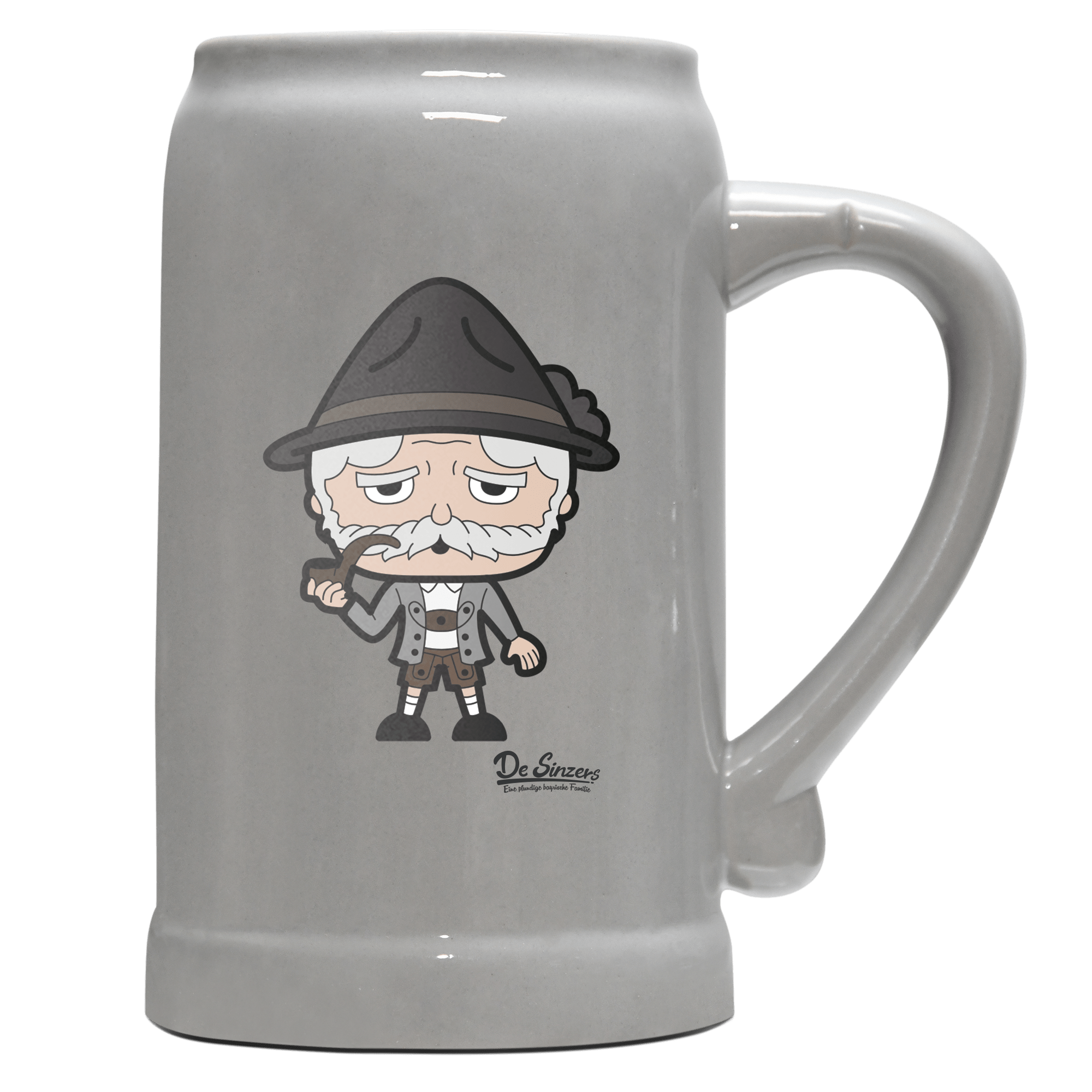 Da Oid Sinzer Grundfiguren Bierkrug 1000ml Grau Zugspitze Front