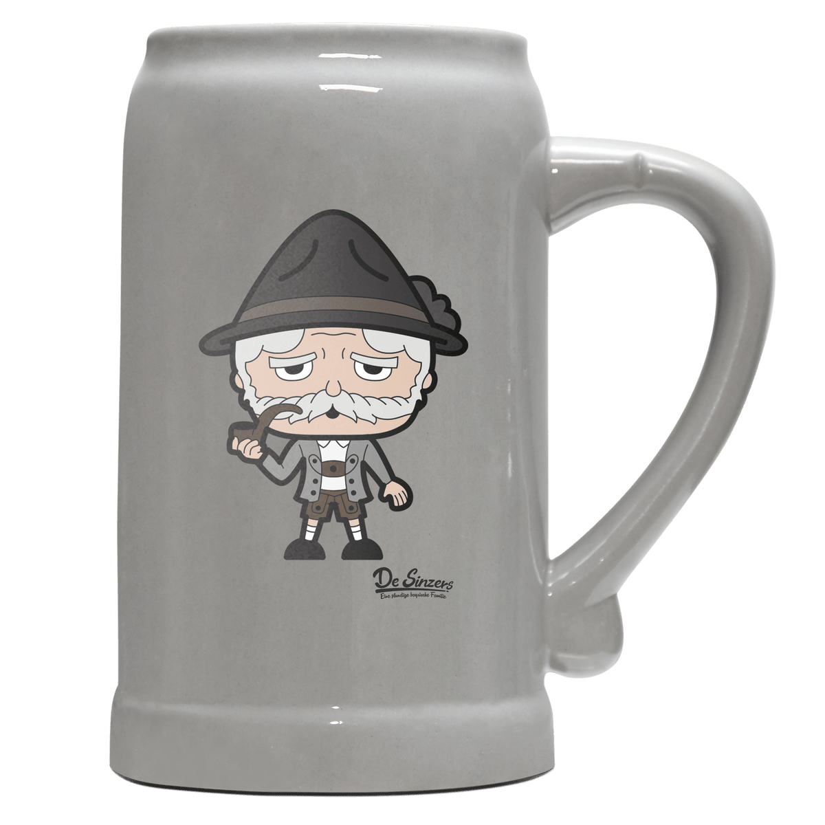 Da Oid Sinzer Grundfiguren Bierkrug 1000ml Grau Zugspitze Front
