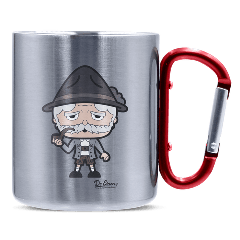 Da Oid Sinzer Grundfiguren Edelstahl Kaffeetasse roter Karabiner 320ml Kitzstein Front